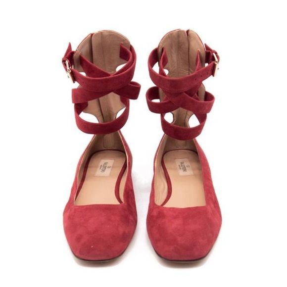 Red Suede Ankle Wrap Ballet Rubino 39 Flats - Picture 6 of 12